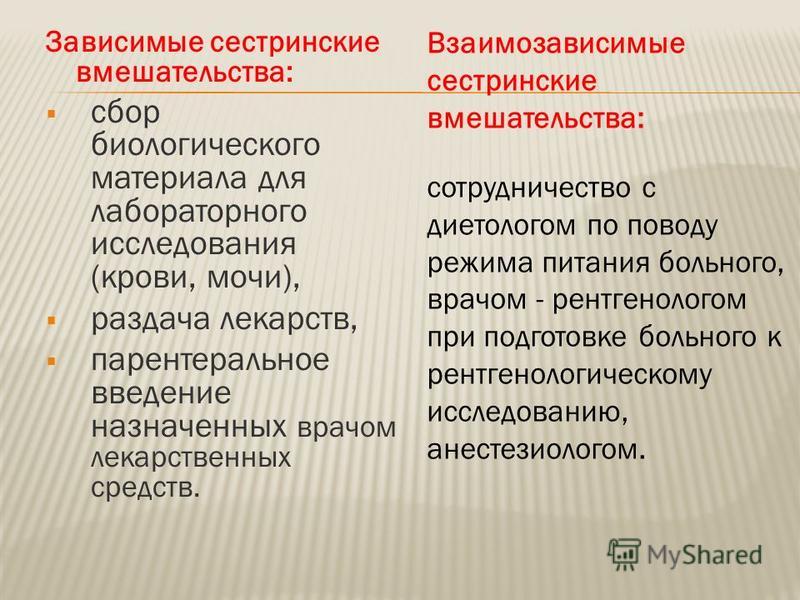 Зависимые сестринские вмешательства