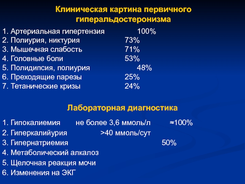 Первичная артериальная гипертензия. Полиурия при первичном гиперальдостеронизме. Лабораторный признак первичного гиперальдостеронизма. Гиперальдостеронизм и артериальная гипертензия. Клинические симптомы гиперальдостеронизма:.